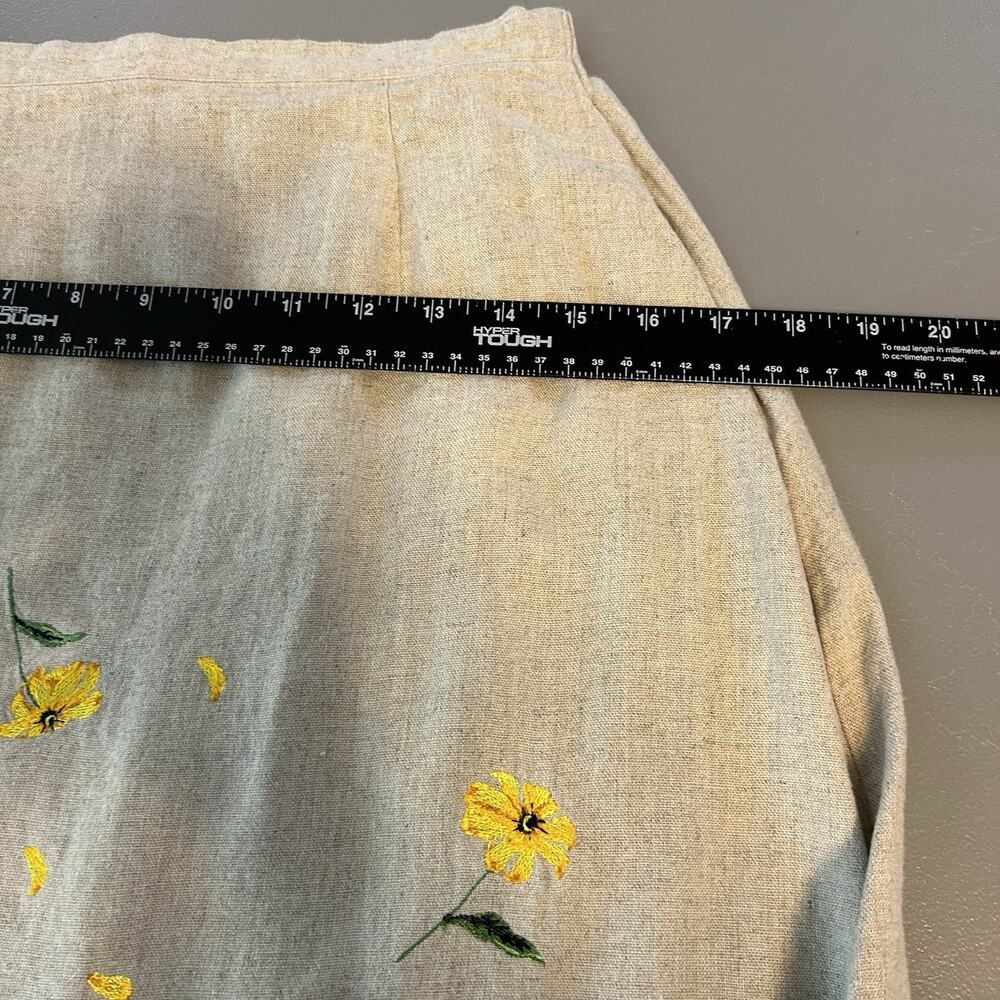 VTG National Wildlife Federation Linen Blend Skirt Yellow Floral Embroidered M - Picture 4 of 14
